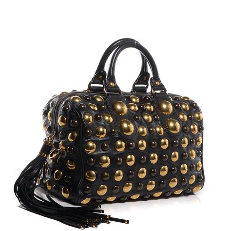 GUCCI Leather Babouska Studded Medium Boston .